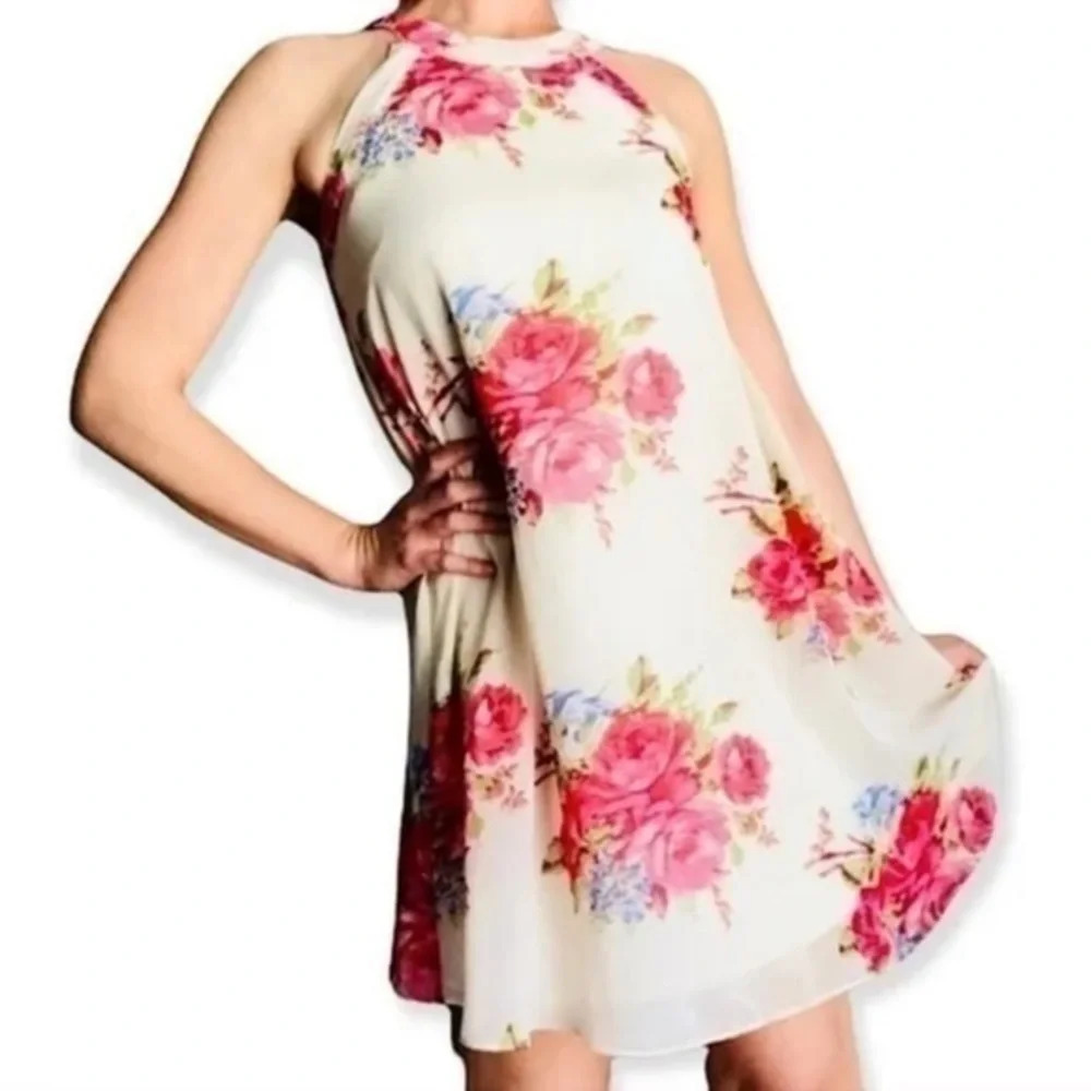 Betsey Johnson Y2K Floral Chiffon Sleeveless Chic Dress Size 4 Small Flawed Gem